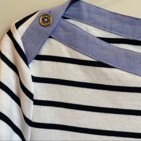 TOMMY HILFIGER Striped Chambray Boat Neck 3/4 Top - Picture 4 of 6